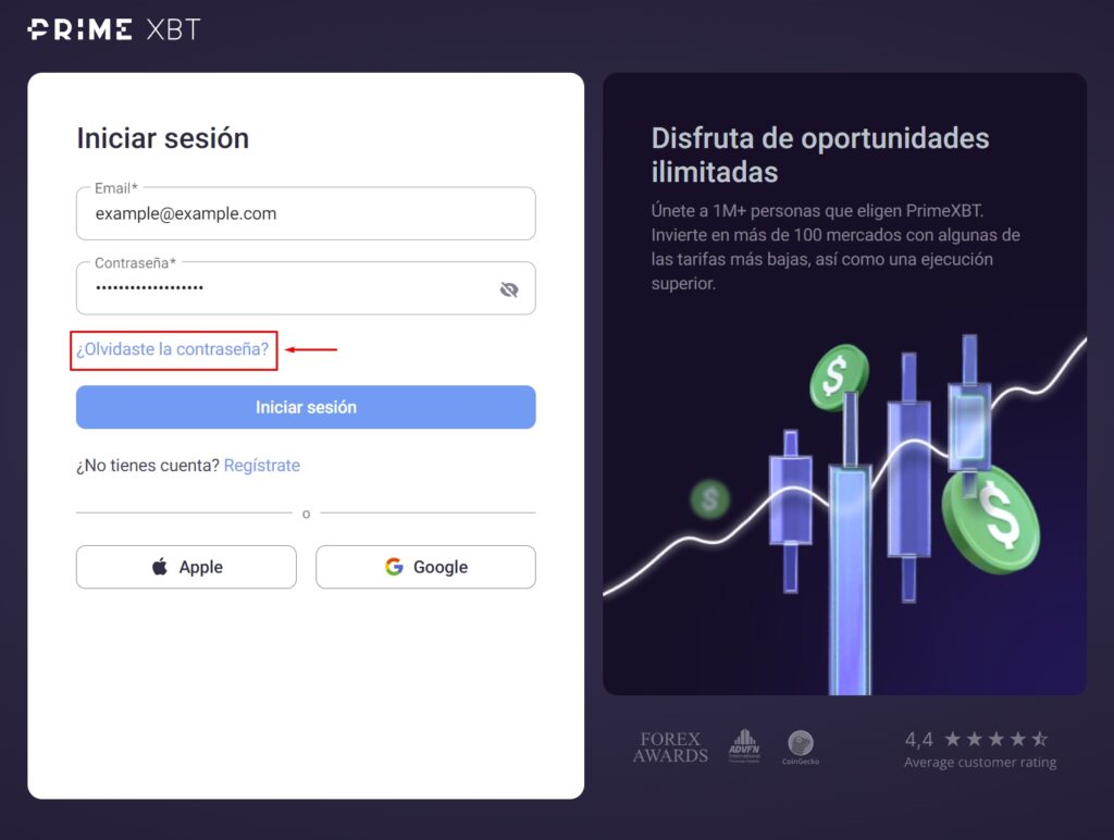 Olvidé mi contraseña PrimeXBT.